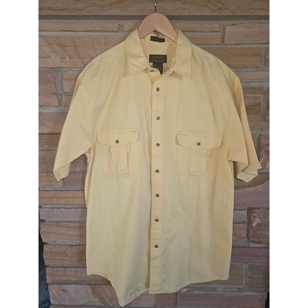 Eddie Bauer Mens Large Tall Rufton Twill Short Sleeve Button Down Shirt Yellow